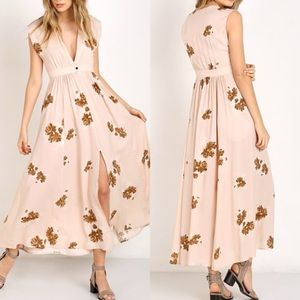 Christy Dawn The Rosemary Dress Blush Floral v-neck maxi front slit